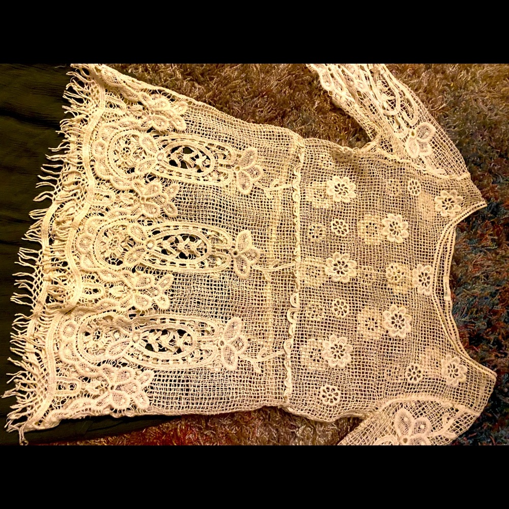 Floral Crocheted Fringe Beach Blouse